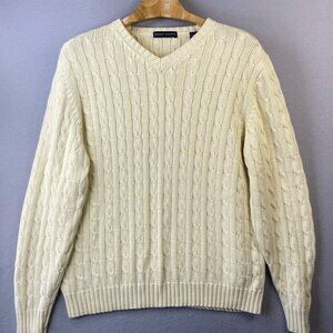 Grant Thomas Sweater Men Large Cable Knit Fisherman Cotton Golf Pullover Yellow‎